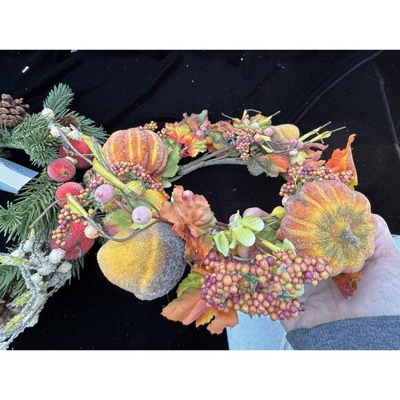 QVC Valerie Hill Glass Hurricane Candle Beaded Rings Fall & Christmas NIB Pretty - Picture 6 of 12